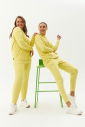 Kadın Sarı Kapüşonlu Kanguru Cepli Pamuklu Spor Düz Sweatshirt 8785 - 14