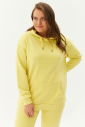 Kadın Sarı Kapüşonlu Kanguru Cepli Pamuklu Spor Düz Sweatshirt 8785 - 11