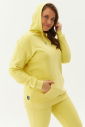 Kadın Sarı Kapüşonlu Kanguru Cepli Pamuklu Spor Düz Sweatshirt 8785 - 19