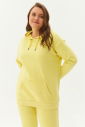 Kadın Sarı Kapüşonlu Kanguru Cepli Pamuklu Spor Düz Sweatshirt 8785 - 2