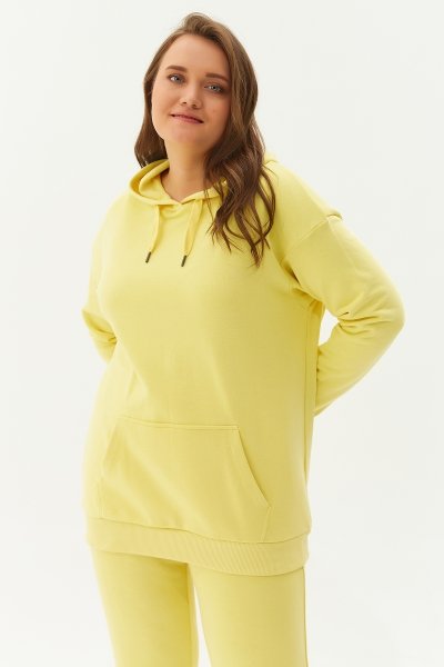 BİLCEE - Kadın Sarı Kapüşonlu Kanguru Cepli Pamuklu Sweatshirt 8785 (1)