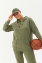 Kadın Yeşil Kapüşonlu Kanguru Cepli Pamuklu Spor Düz Sweatshirt | 8785 - 4