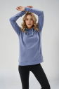 Kadın Mavi Kapüşonlu Kanguru Cepli Pamuklu Spor Düz Sweatshirt | 8785 - 2