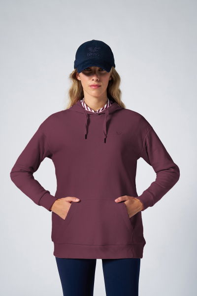 Kadın Koyu Pembe Kapüşonlu Kanguru Cepli Pamuklu Spor Düz Sweatshirt | 8785 