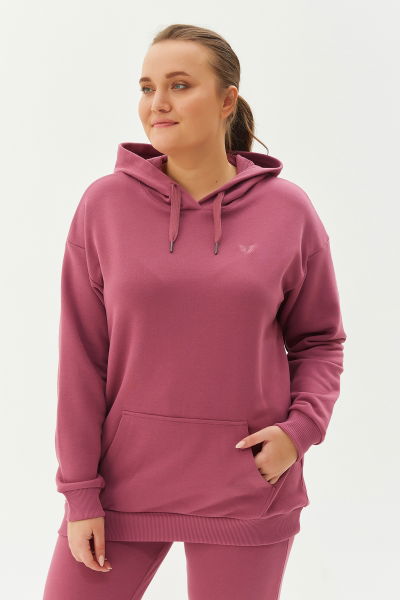 Kadın Koyu Pembe Kapüşonlu Kanguru Cepli Pamuklu Spor Düz Sweatshirt 8785