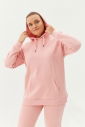 Kadın Pudra Kapüşonlu Kanguru Cepli Pamuklu Spor Düz Sweatshirt | 8785 - 9