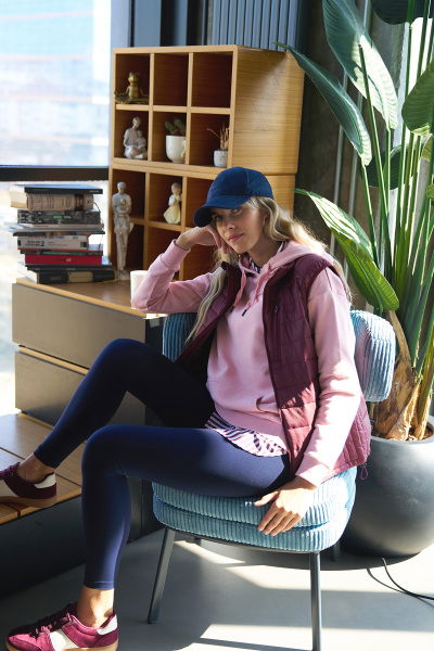 Kadın Pudra Kapüşonlu Kanguru Cepli Pamuklu Spor Düz Sweatshirt | 8785 