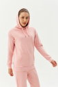 Kadın Pudra Kapüşonlu Kanguru Cepli Pamuklu Spor Düz Sweatshirt | 8785 - 9