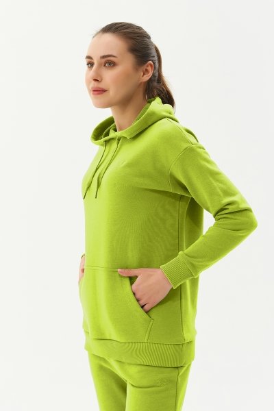 Kadın Yeşil Kapüşonlu Kanguru Cepli Pamuklu Sweatshirt 8785