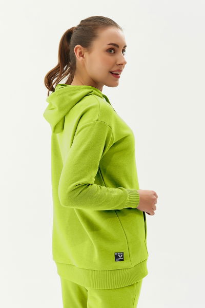 Kadın Yeşil Kapüşonlu Kanguru Cepli Pamuklu Sweatshirt 8785
