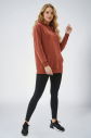Kadın Kiremit Kapüşonlu Kanguru Cepli Pamuklu Spor Düz Sweatshirt | 8785 - 1