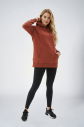 Kadın Kiremit Kapüşonlu Kanguru Cepli Pamuklu Spor Düz Sweatshirt | 8785 - 3