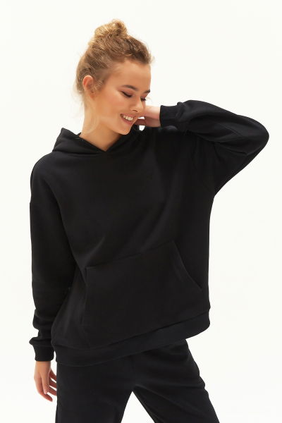 Kadın Siyah İçi Polarlı Kapüşonlu Kışlık Sweatshirt 0448 