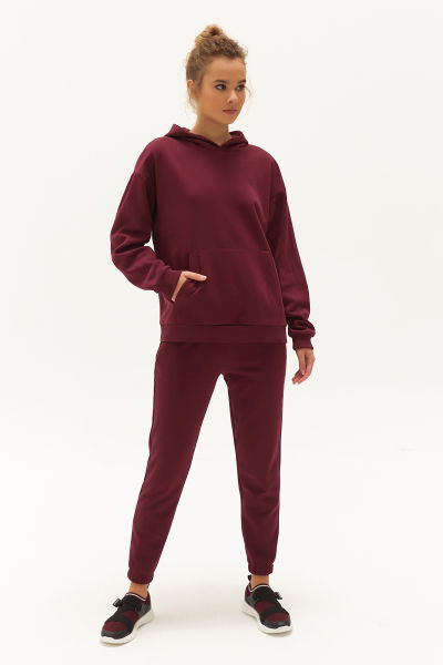Kadın Bordo İçi Polarlı Kapüşonlu Kışlık Sweatshırt 0448