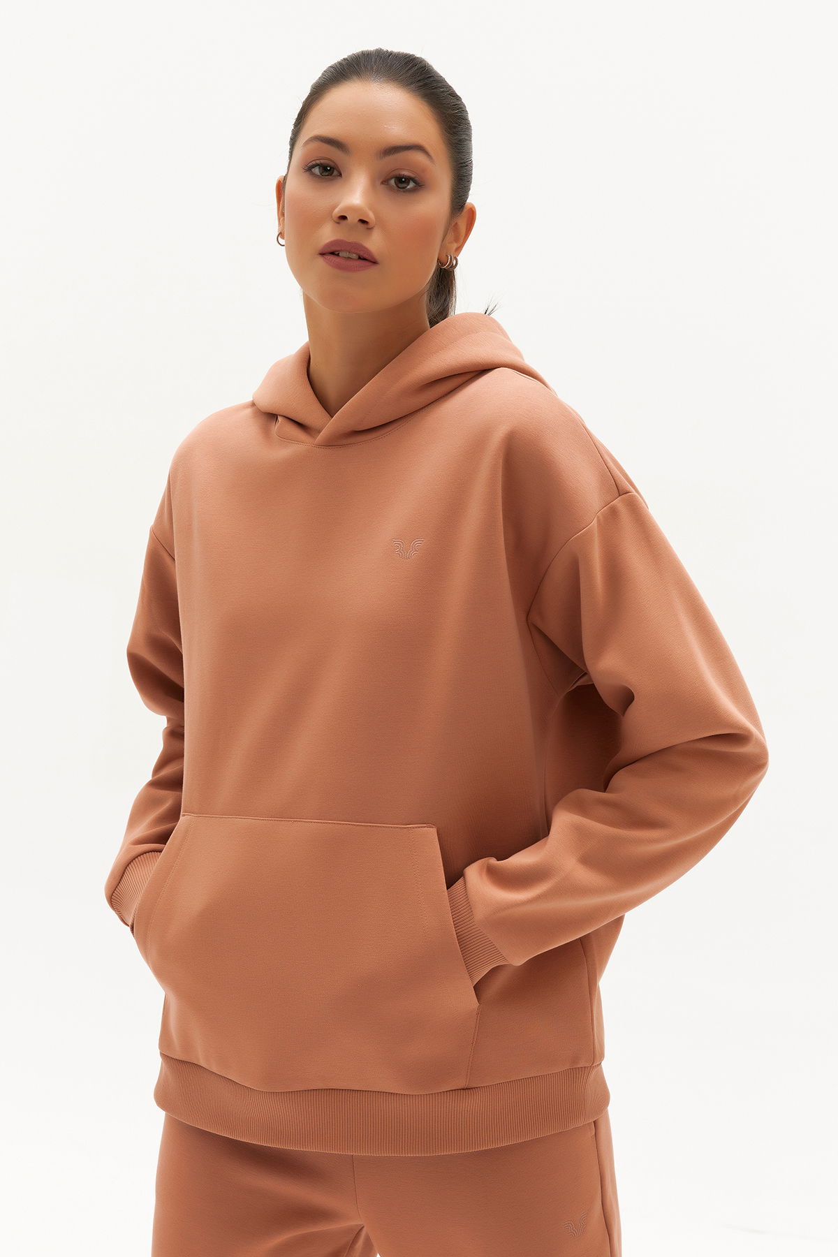 Kadın Toprak İçi Polarlı Kapüşonlu Kışlık Sweatshırt 0448 - BİLCEE