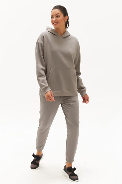 Kadın Koyu Bej İçi Polarlı Kapüşonlu Kışlık Sweatshirt 0448