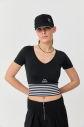 Kadın Siyah Kısa Kollu Desenli Spor Crop Body 0077 