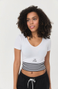 Kadın Beyaz Kısa Kollu Desenli Spor Crop Body | 0077 - 3