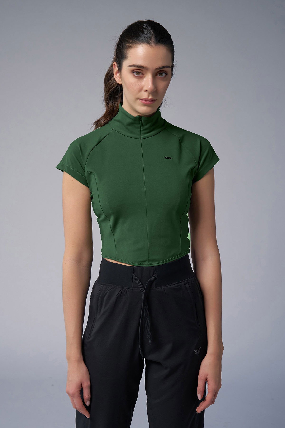 Kadın Koyu Yeşil Kısa Kollu Yakalı Sörf Body 4059 - BİLCEE (1)