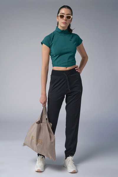 Kadın Koyu Petrol Kısa Kollu Yakalı Sörf Body 4059 