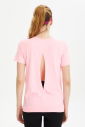 Kadın Pembe Kısa Kollu Sırt Detaylı Yumuşak Dokulu Performans Spor Tişört 0715 - 2