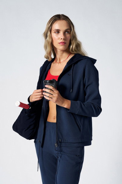 Kadın Lacivert Fashion Yumuşak Dokulu Fırçalı Kapüşonlu Eşofman Takım 4037 