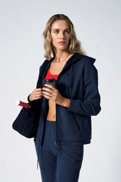 Kadın Lacivert Fashion Yumuşak Dokulu Fırçalı Kapüşonlu Eşofman Takım 4037 