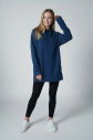  Kadın Lacivert Fırçalı Yumuşak Dokulu Kapişonlu Uzun Boy Owersize Sweatshırt |4785 - 2