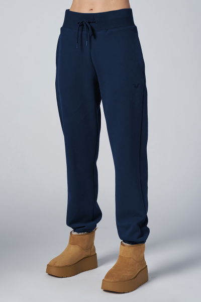 Kadın Lacivert Fırçalı Yumuşak Dokulu Lastikli Paça Yüksek Belli Eşofman Altı | 4784 