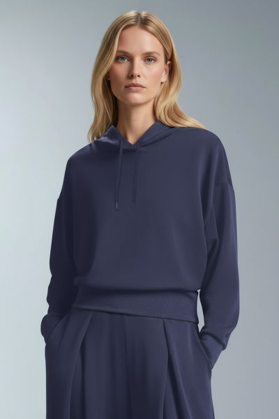 Kadın Lacivert Kapüşonlu Modal Sweatshırt | 4841 