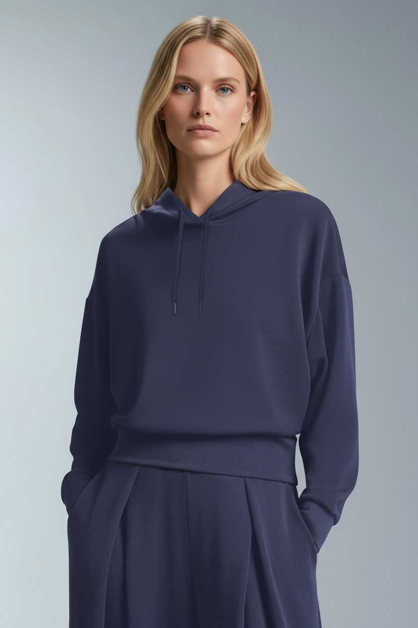 Kadın Lacivert Kapüşonlu Modal Sweatshırt | 4841 - BİLCEE