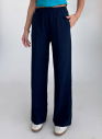 Kadın Lacivert Yüksek Bel Nervürlü Bol Kumaş Pantolon 4591 - 3
