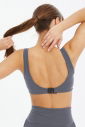 Kadın Gri Likralı Pedli Spor Crop Toparlayıcı Bra Sporcu Sütyeni Büstiyer 0819 - 4
