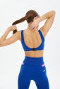 Kadın Saks Mavi Likralı Pedli Spor Crop Toparlayıcı Bra Sporcu Sütyeni Büstiyer 0819 - 2