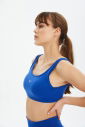 Kadın Saks Mavi Likralı Pedli Spor Crop Toparlayıcı Bra Sporcu Sütyeni Büstiyer 0819 - 4
