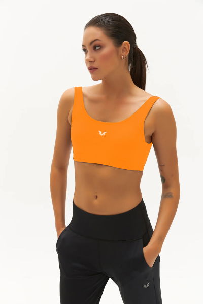 Kadın Turuncu Likralı Destekli Spor Crop Top Toparlayıcı Bra Sporcu Sütyeni Büstiyer 0819 