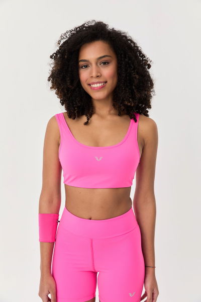 Kadın V.Pınk Likralı Desetkli Spor Crop Top Toparlayıcı Bra Sporcu Sütyeni Büstiyer 0819 