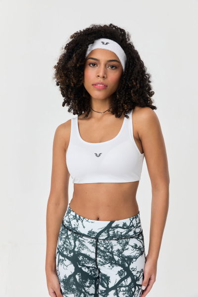 Kadın Beyaz Likralı Desetkli Spor Crop Top Toparlayıcı Bra Sporcu Sütyeni Büstiyer 0819 