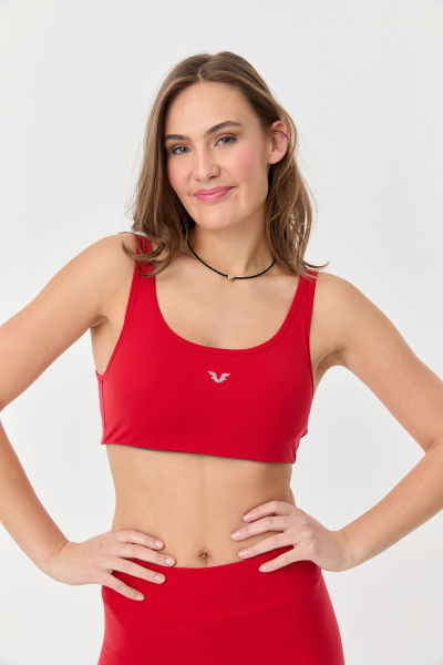 Kadın Kırmızı Likralı Destekli Spor Crop Top Toparlayıcı Bra Sporcu Sütyeni Büstiyer 0819 