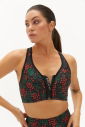 Kadın Spor Fashion Red Flowers Önden Fermuarlı Spor Fashion Crop Top Toparlayıcı Bra Sporcu Sütyeni Büstiyer 0664 