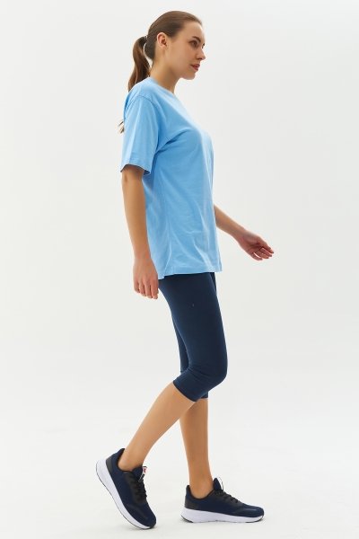 Kadın Mavi Oversize Baskılı Tişört 0243