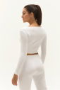 Kadın Beyaz Pamuk Crop Düğmeli Hırkalı Takım 0746 - 5