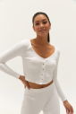 Kadın Beyaz Pamuk Crop Düğmeli Hırkalı Takım 0746 - 6