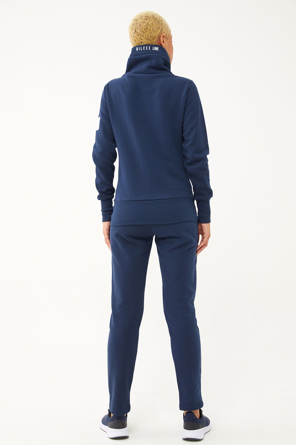 Kadın Lacivert Organik Pamuklu İçi Tüylü Dik Yaka Spor Eşofman Üstü | 0729 - BİLCEE (1)