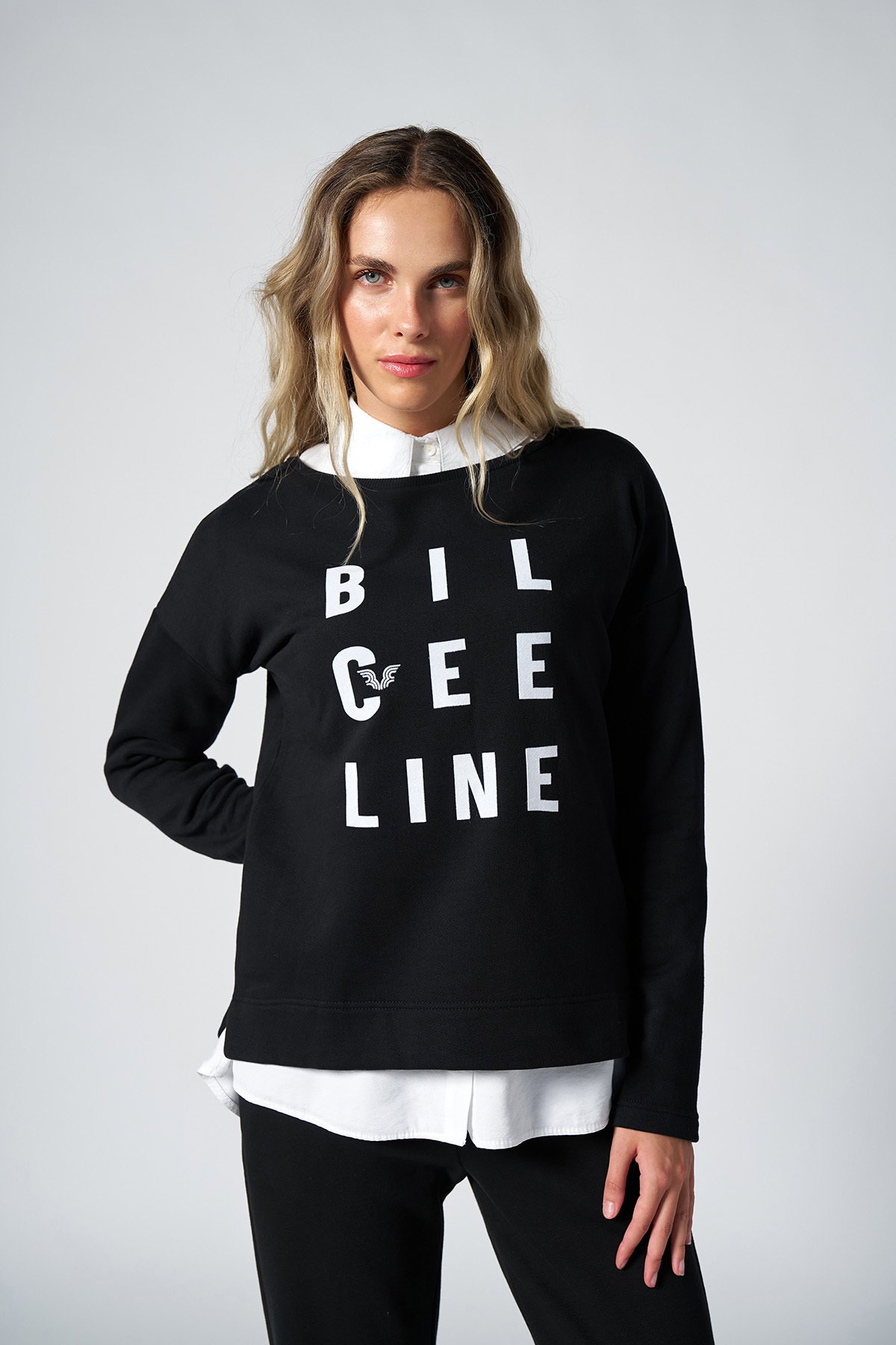 Kadın Siyah Organik Pamuklu İçi Tüylü Sweatshirt | 0719 - BİLCEE