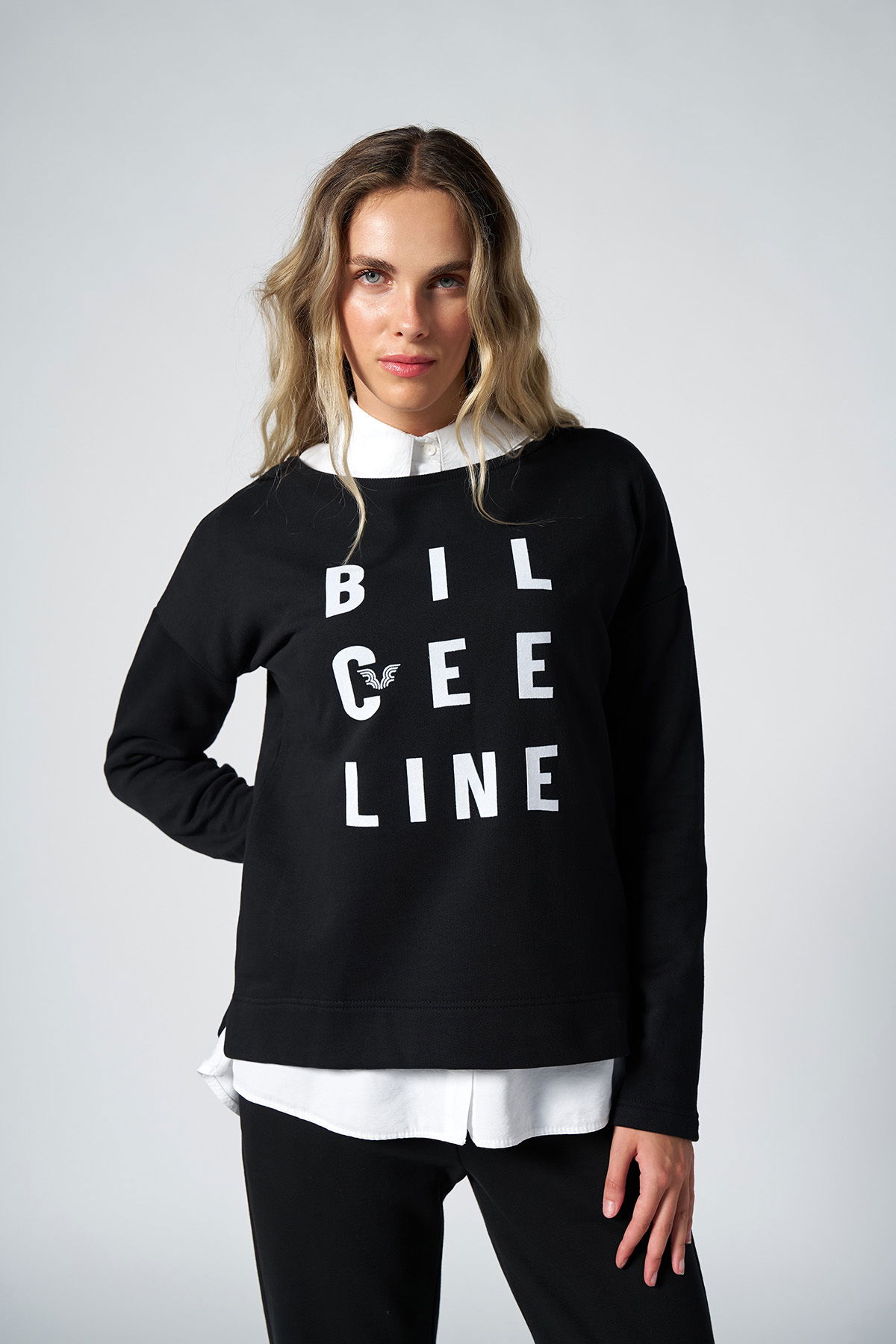 Kadın Siyah Organik Pamuklu İçi Tüylü Sweatshirt | 0719 - BİLCEE