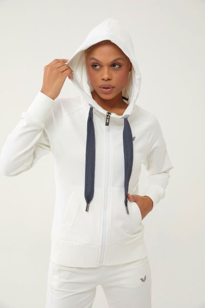 Kadın Beyaz Organik Pamuklu Spor Eşofman Üstü 0728 