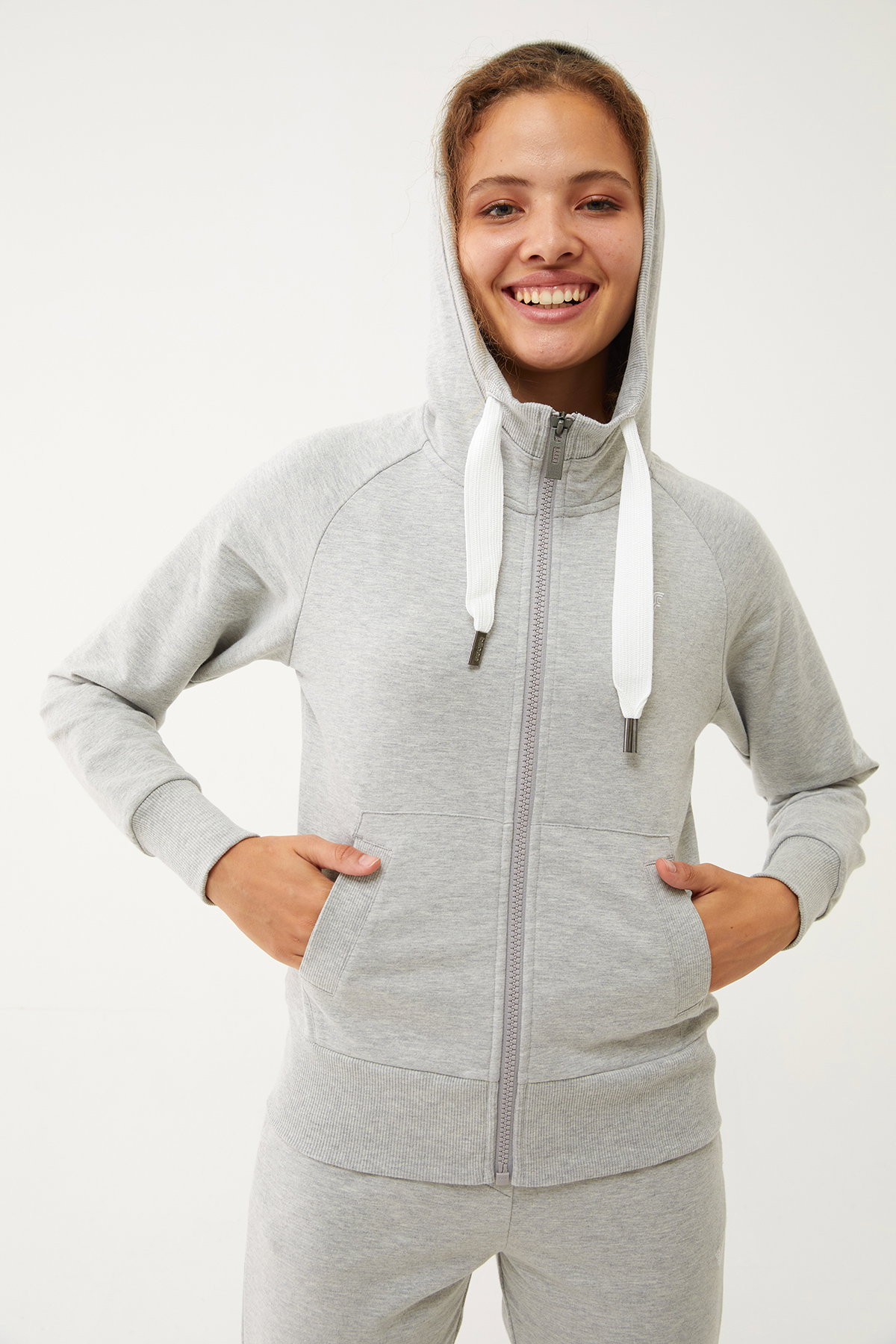 Kadın Gri Melanj Organik Pamuklu Spor Eşofman Üstü | 0728 - BİLCEE