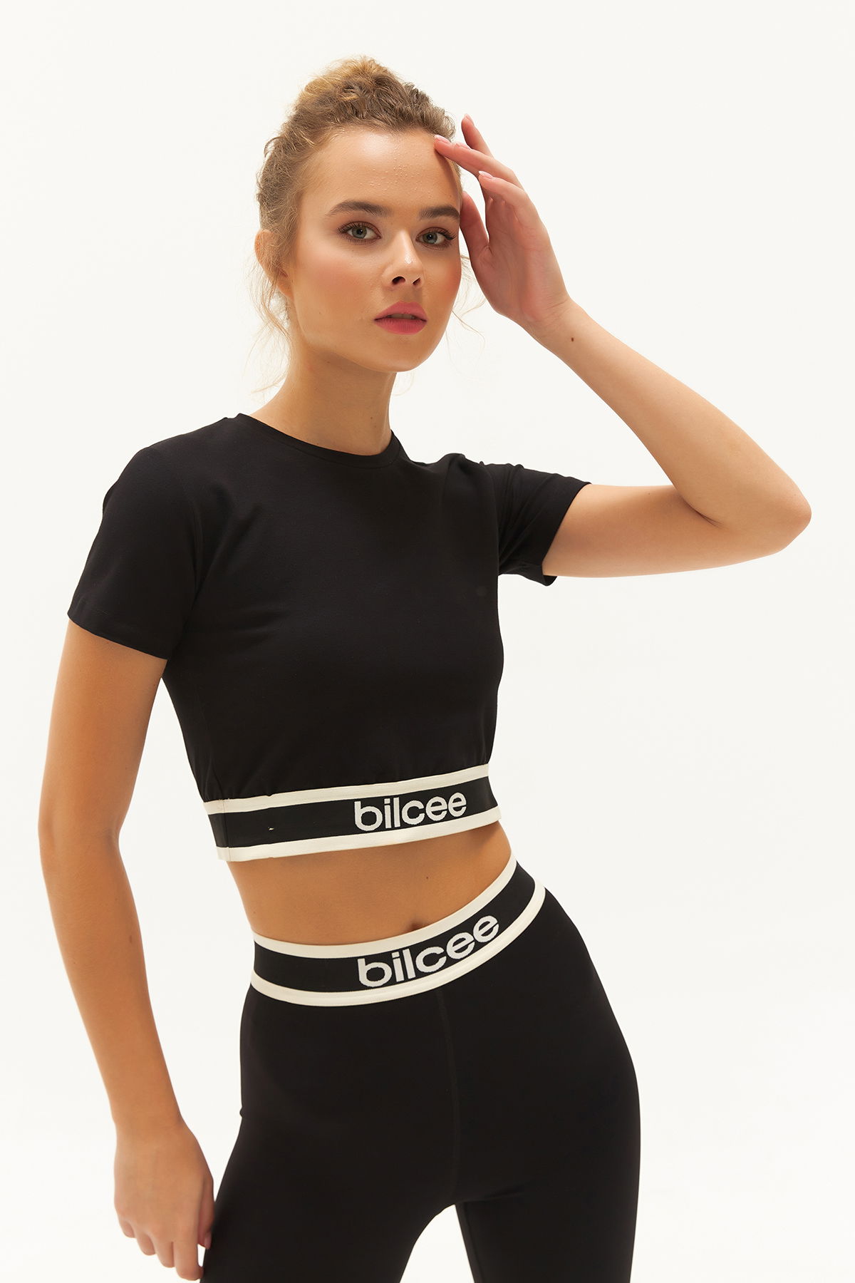 Kadın Siyah Organik Pamuklu Taytlı Crop Fitness ve Sporcu Sütyen Takımı | 0541 - BİLCEE