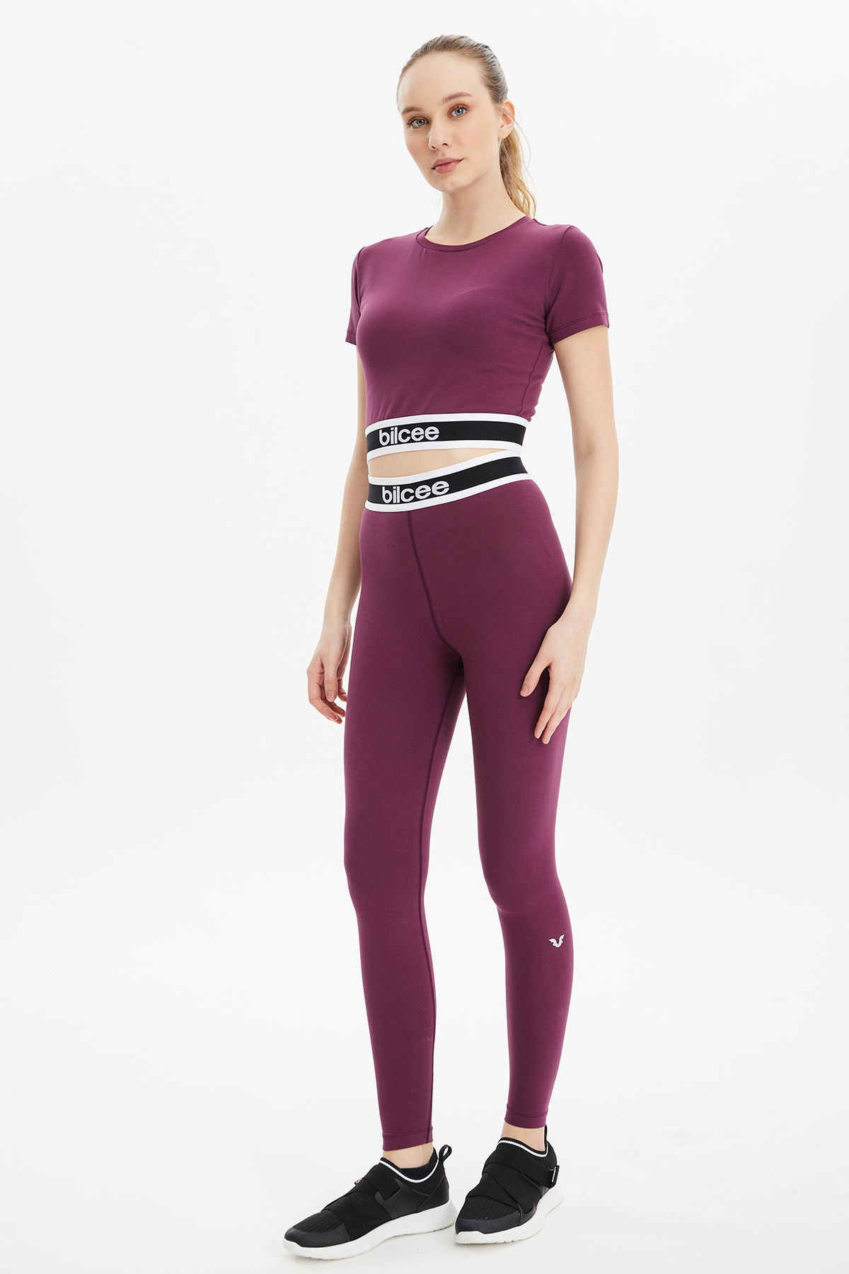 Kadın Mürdüm Organik Pamuklu Taytlı Crop Fitness ve Sporcu Sütyen Takımı | 0541 - BİLCEE (1)